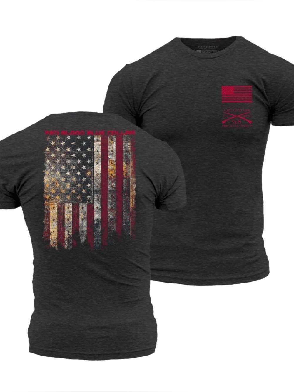 Grunt Style Red Blood Blue Collar US Flag Graphic Tee Charcoal Gray XL